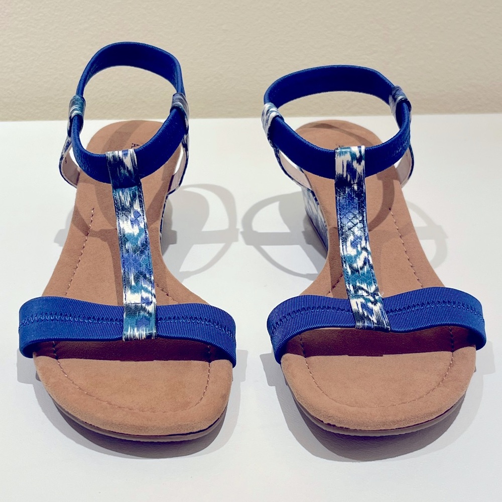Alfani Voyage Wedge Sandals - Royal Blue Ikat Snakeskin NEW